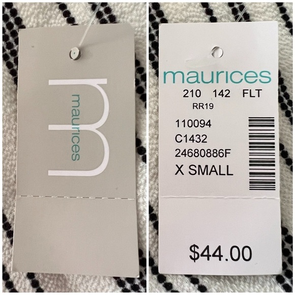 NEW Maurices Striped Flutter Sleeve Dress Shark Bite Hem White Black XS 110094 - Picture 5 of 17